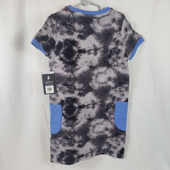 New, RAGS Black and Gray Short Sleeve Tie-Dyed Shift Dress with Blue Trim - Picture 7 of 8